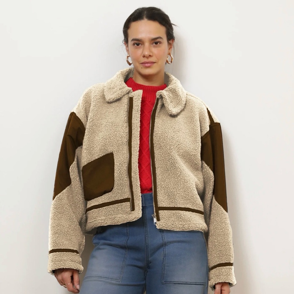 NEW VANESSA SHEARLING BOMBER JACKET - IVORY - Picture 9 of 9